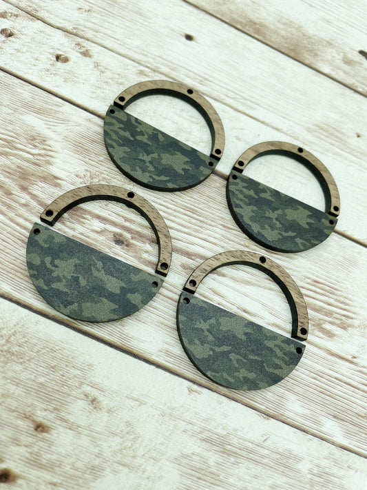 Patterned Wood and Wood Arch Round Camouflage Print Earring Blanks, DIY Jewelry Making