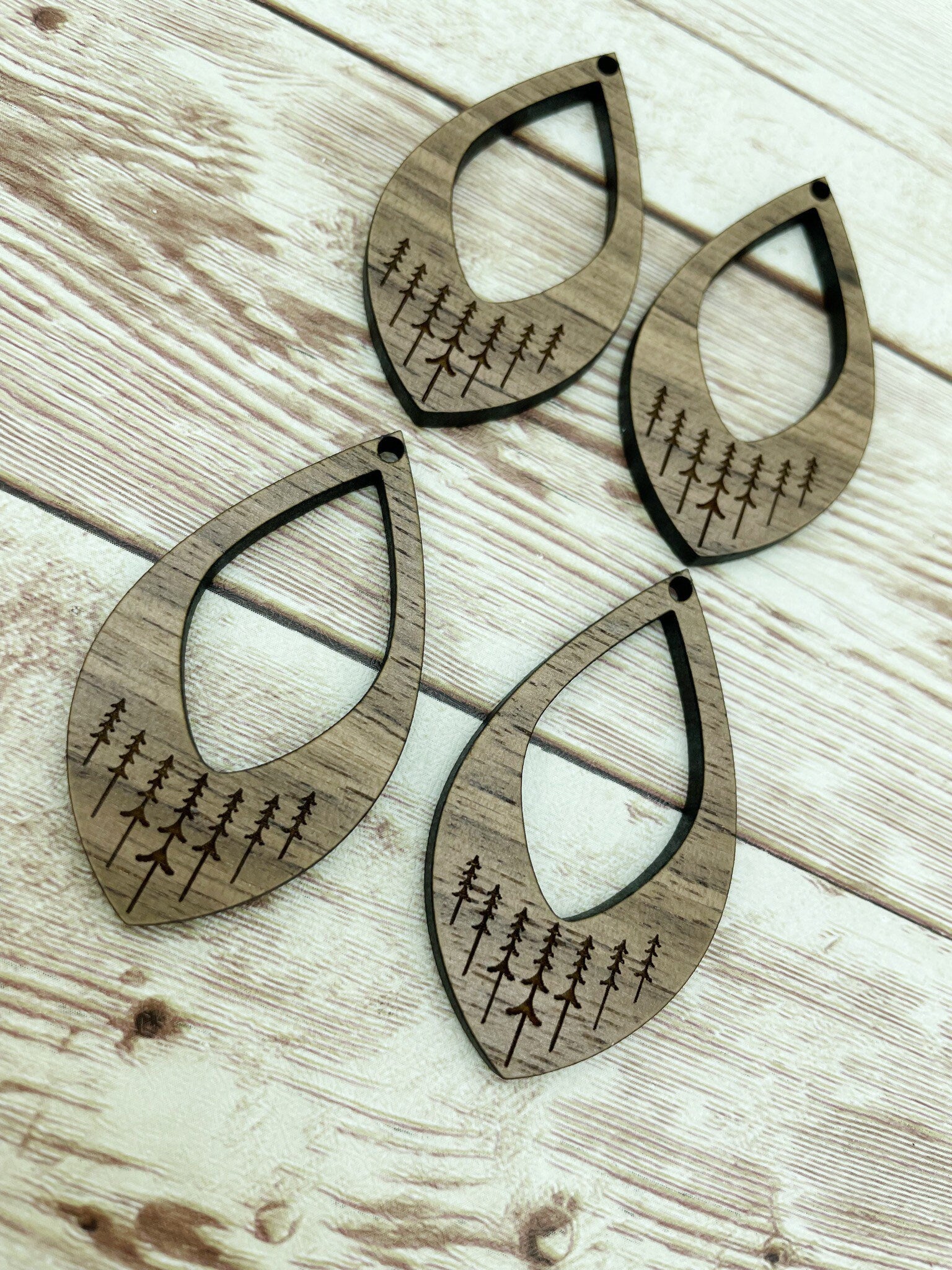 Wood Hollow Teardrop Engraved Tree Earring Blanks, Finished Walnut Blank, DIY Jewelry Making