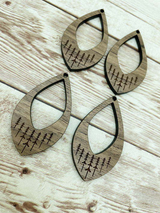 Wood Hollow Teardrop Engraved Tree Earring Blanks, Finished Walnut Blank, DIY Jewelry Making