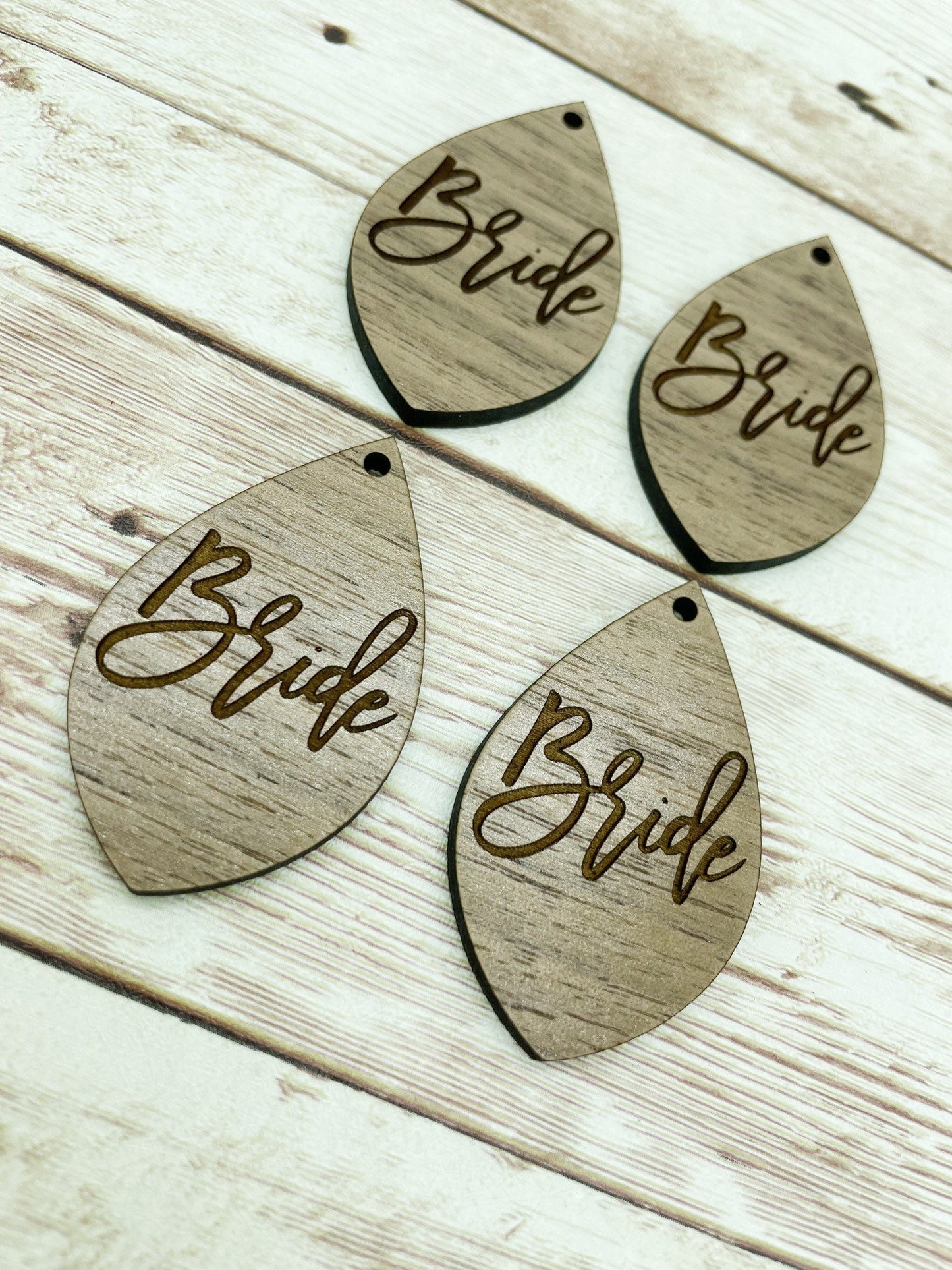 Wood Teardrop Engraved Bride Earring Blanks, Finished Walnut Blank, DIY Jewelry Making
