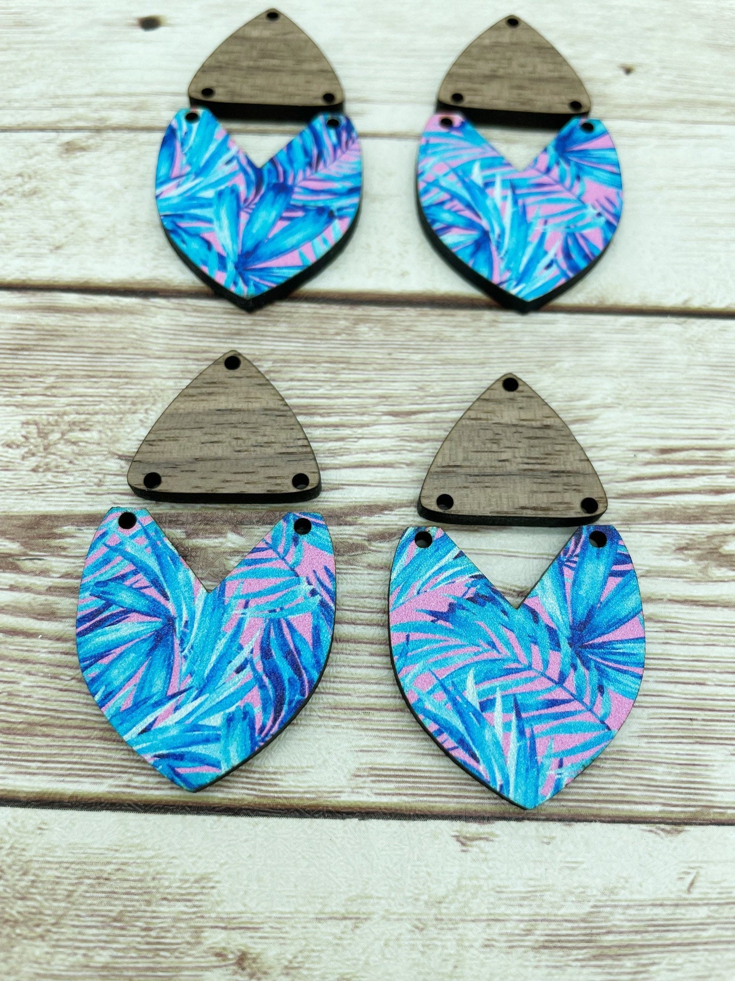 Patterned Tropical Wood and Walnut Triangle Set Earring Blanks, DIY Jewelry Making