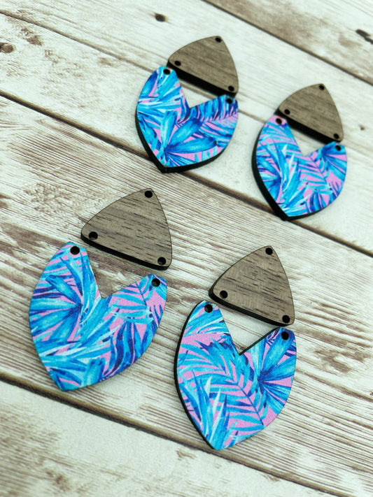 Patterned Tropical Wood and Walnut Triangle Set Earring Blanks, DIY Jewelry Making
