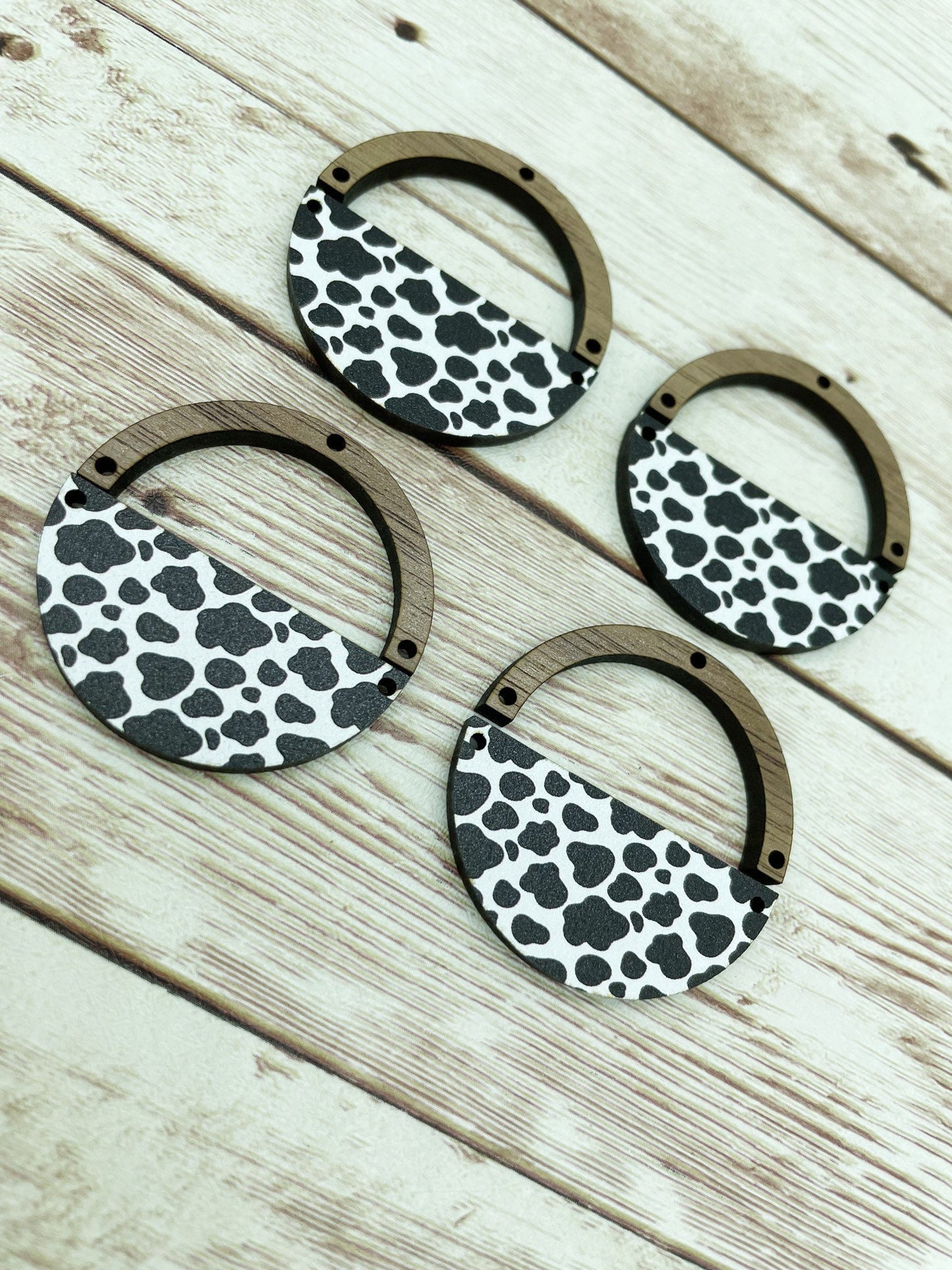 Patterned Acrylic and Wood Arch Round Cow Print Earring Blanks, DIY Jewelry Making