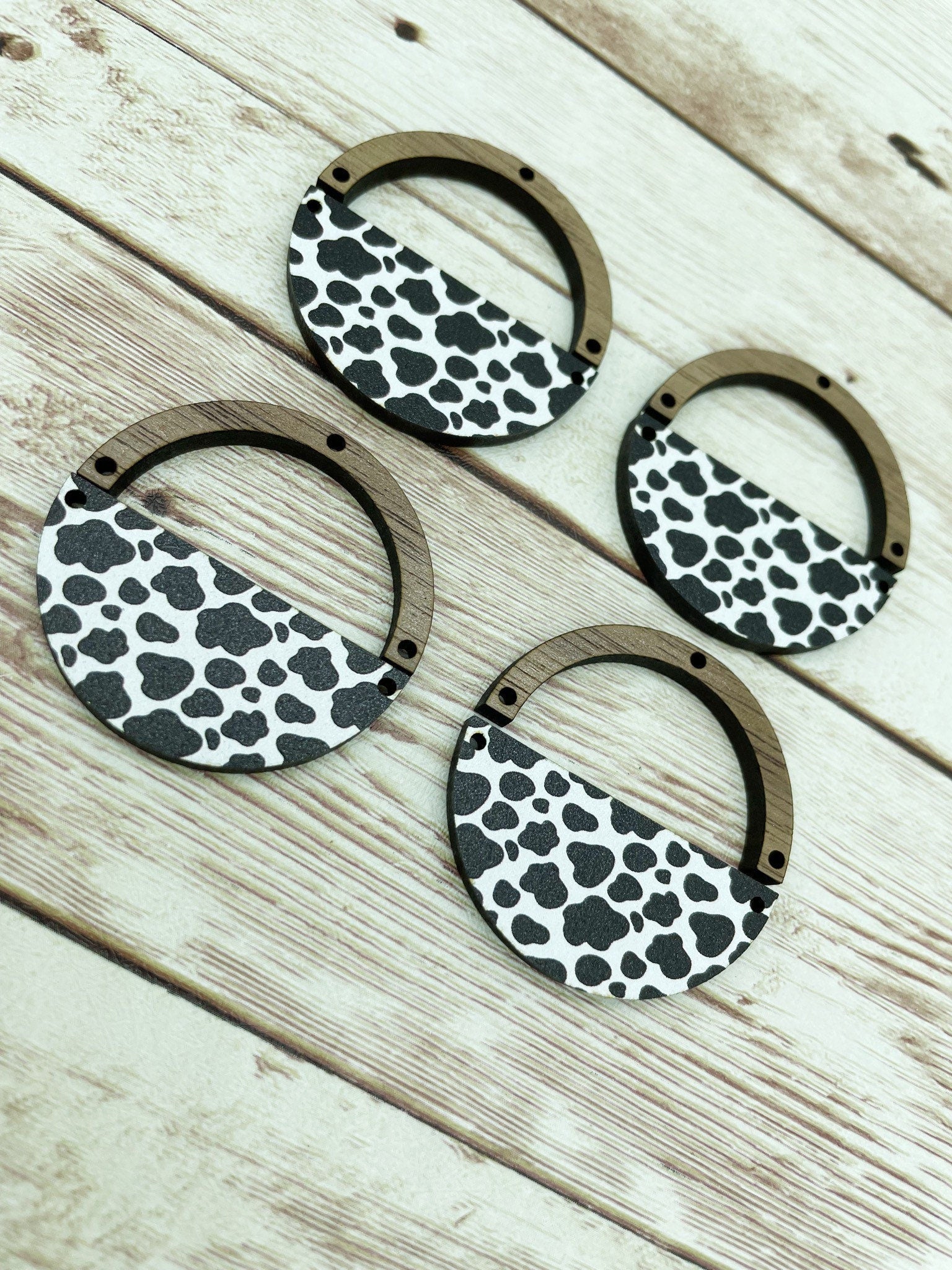 Patterned Acrylic and Wood Arch Round Cow Print Earring Blanks, DIY Jewelry Making