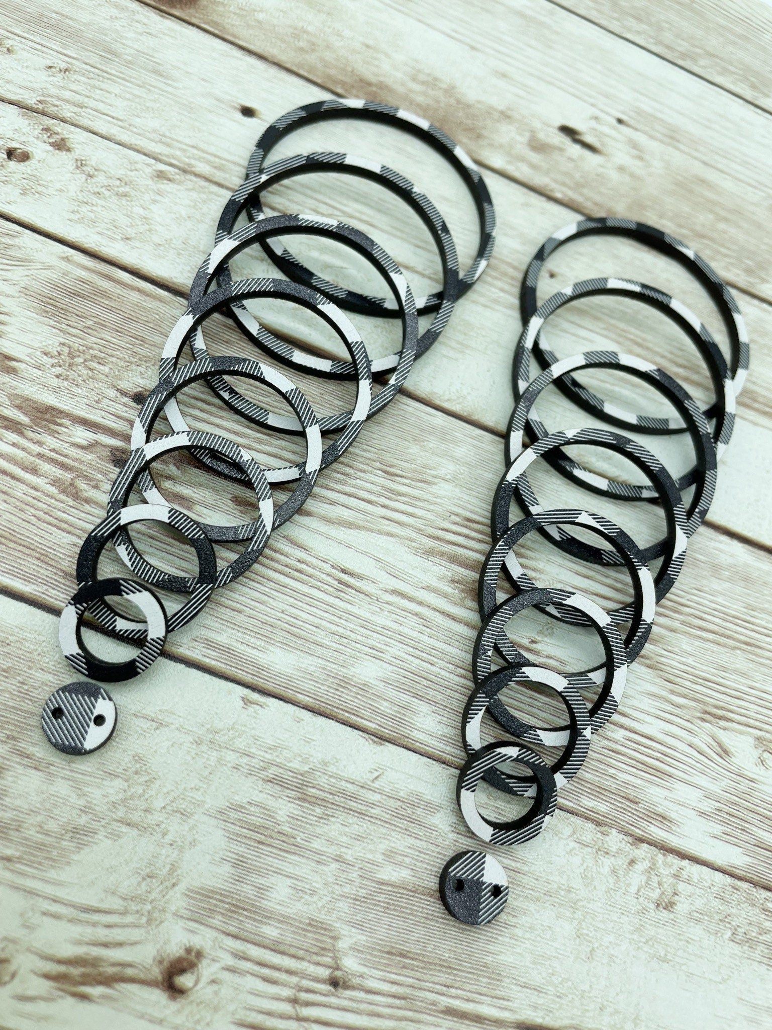 Buffalo Plaid Black and White Wood Hoop Nesting Set, Earring Blanks, DIY Jewelry Making