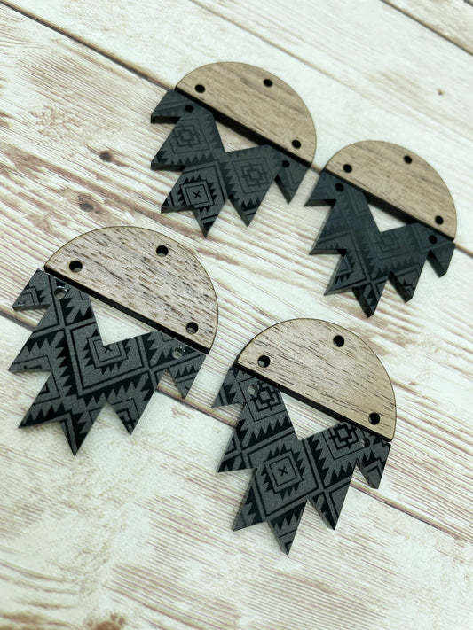 Patterned Aztec Acrylic and Wood Earring Blanks, DIY Jewelry Making