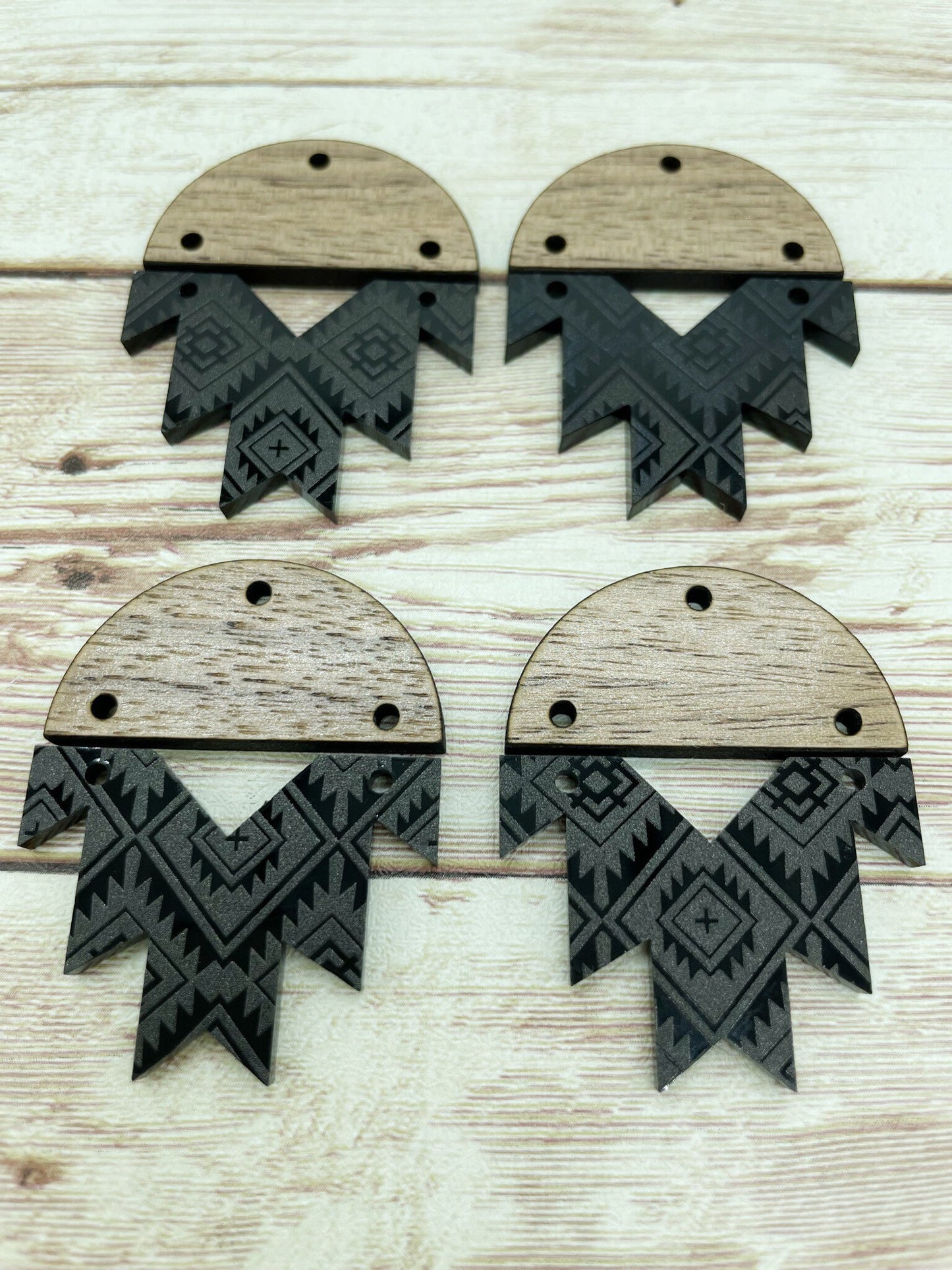 Patterned Aztec Acrylic and Wood Earring Blanks, DIY Jewelry Making