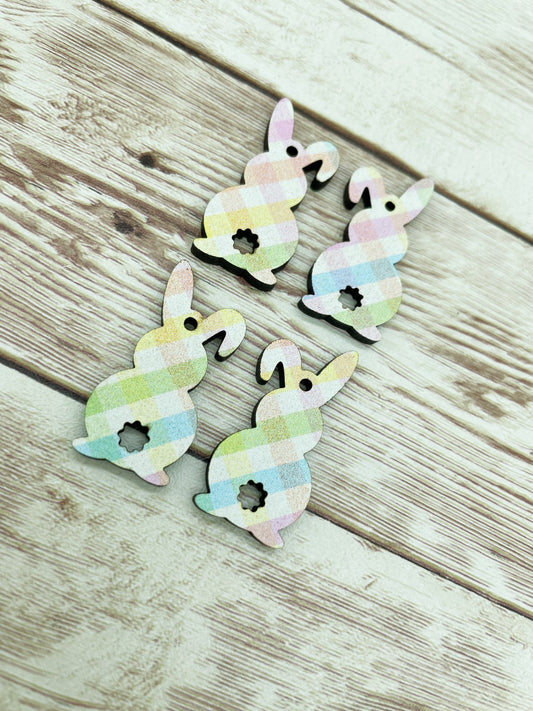 Pastel Plaid Acrylic Bunny Rabbit Easter Earring Blanks, DIY Jewelry Making