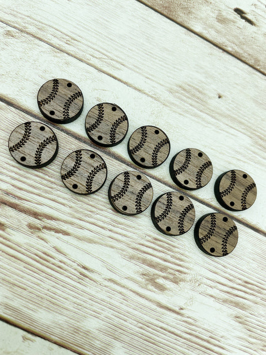 Wood Engraved Baseball Earring Connectors Set of 5 Pair, Finished Walnut Blank, DIY Jewelry Making