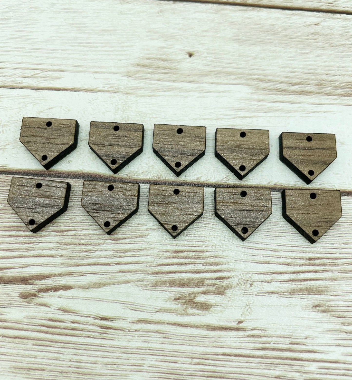 Wood Baseball Home Plate Earring Connectors Set of 5 Pair, Finished Walnut Blank, DIY Jewelry Making