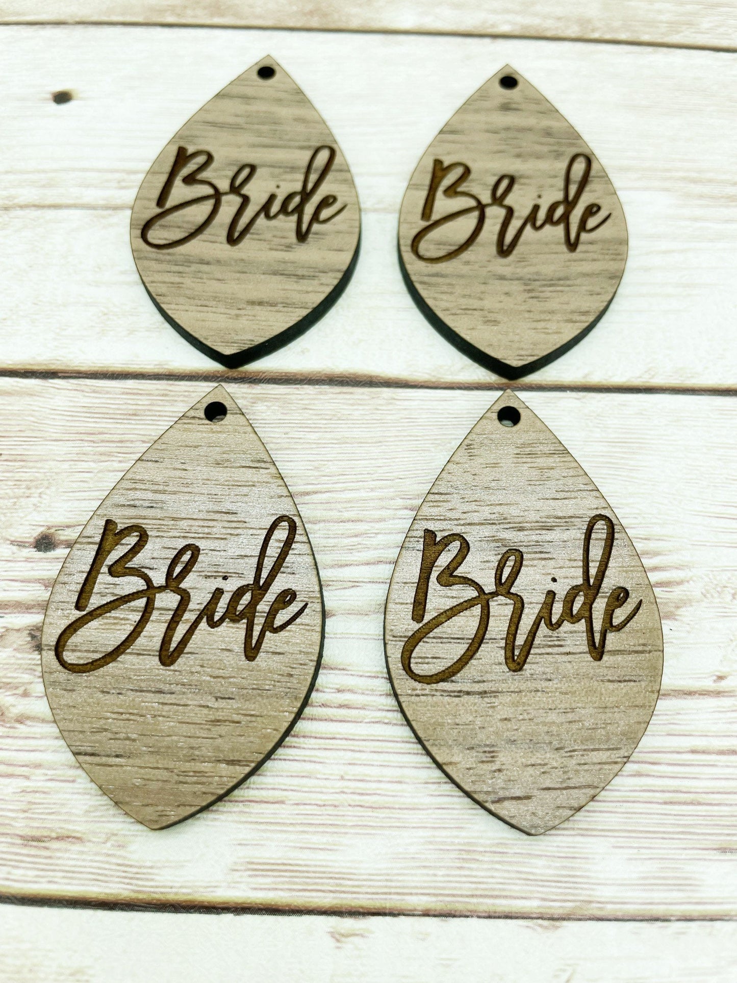 Wood Teardrop Engraved Bride Earring Blanks, Finished Walnut Blank, DIY Jewelry Making