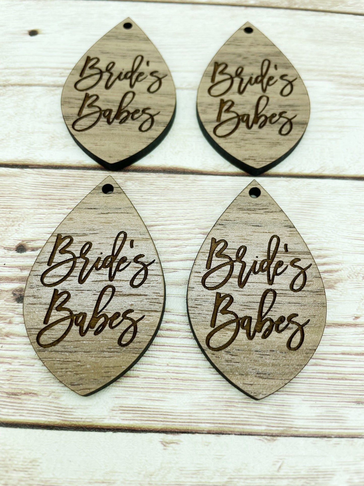 Wood Teardrop Engraved Bride’s Babes Earring Blanks, Finished Walnut Blank, DIY Jewelry Making