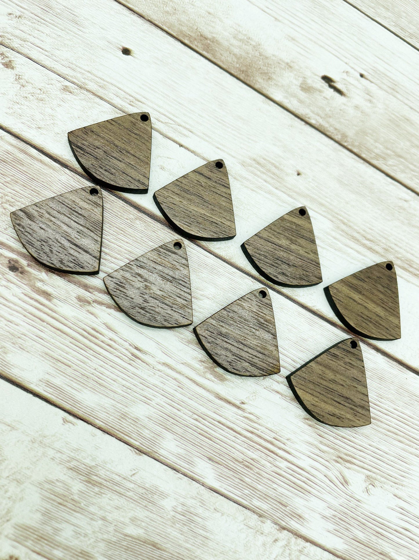 Wood Triangle Fan Earring Blanks Set of 4 Pair, Finished Walnut Blank, DIY Jewelry Making