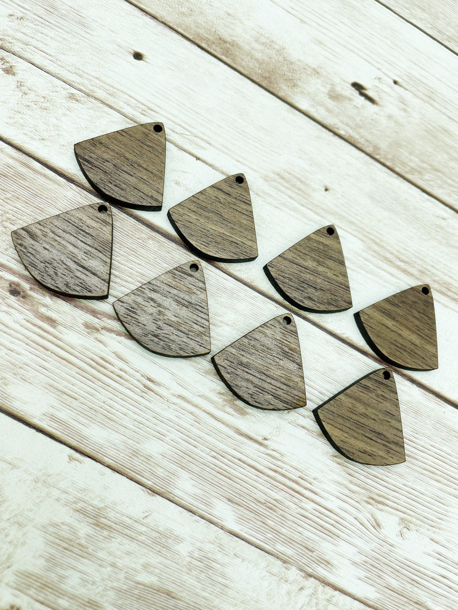 Wood Triangle Fan Earring Blanks Set of 4 Pair, Finished Walnut Blank, DIY Jewelry Making