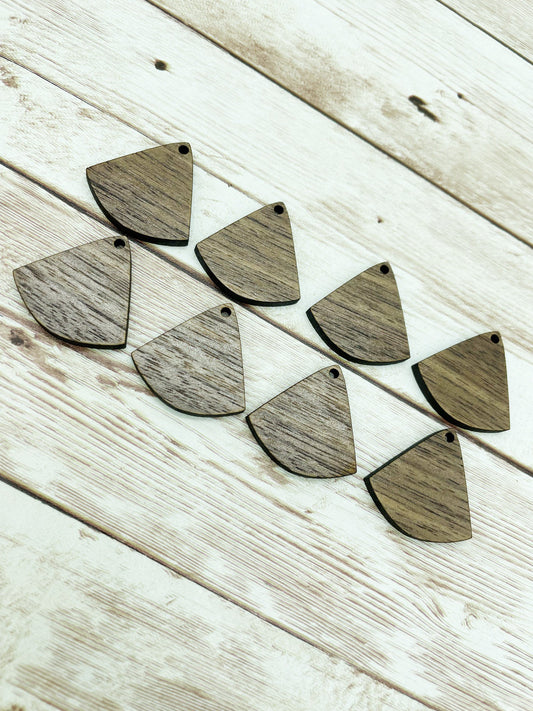 Wood Triangle Fan Earring Blanks Set of 4 Pair, Finished Walnut Blank, DIY Jewelry Making