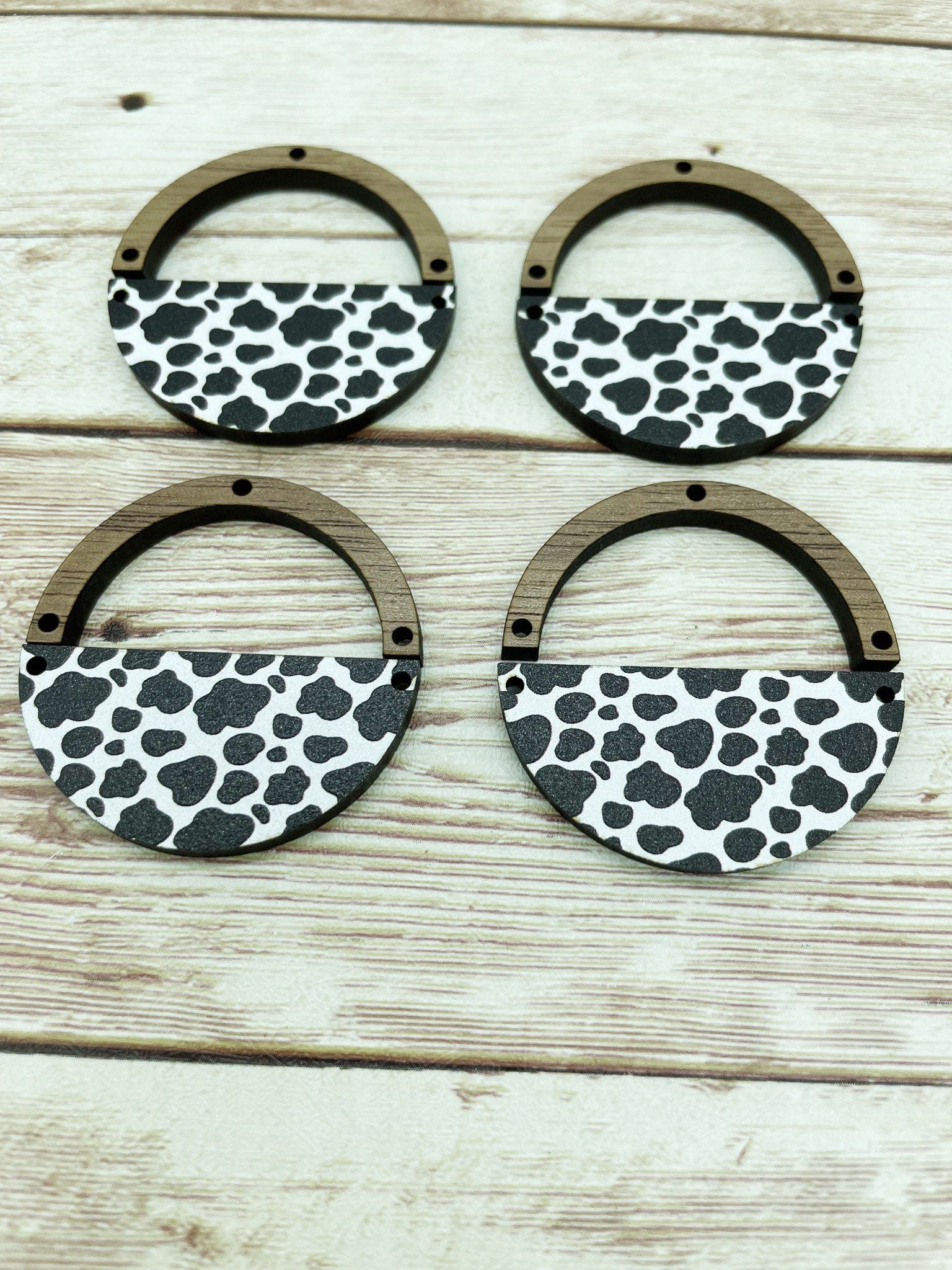 Patterned Acrylic and Wood Arch Round Cow Print Earring Blanks, DIY Jewelry Making