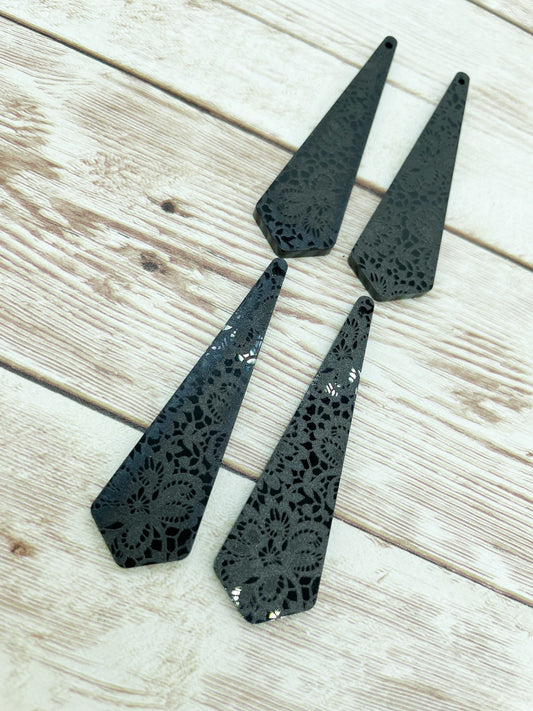 Patterned Black Lace Acrylic Skinny Dangle Earring Blanks, DIY Jewelry Making