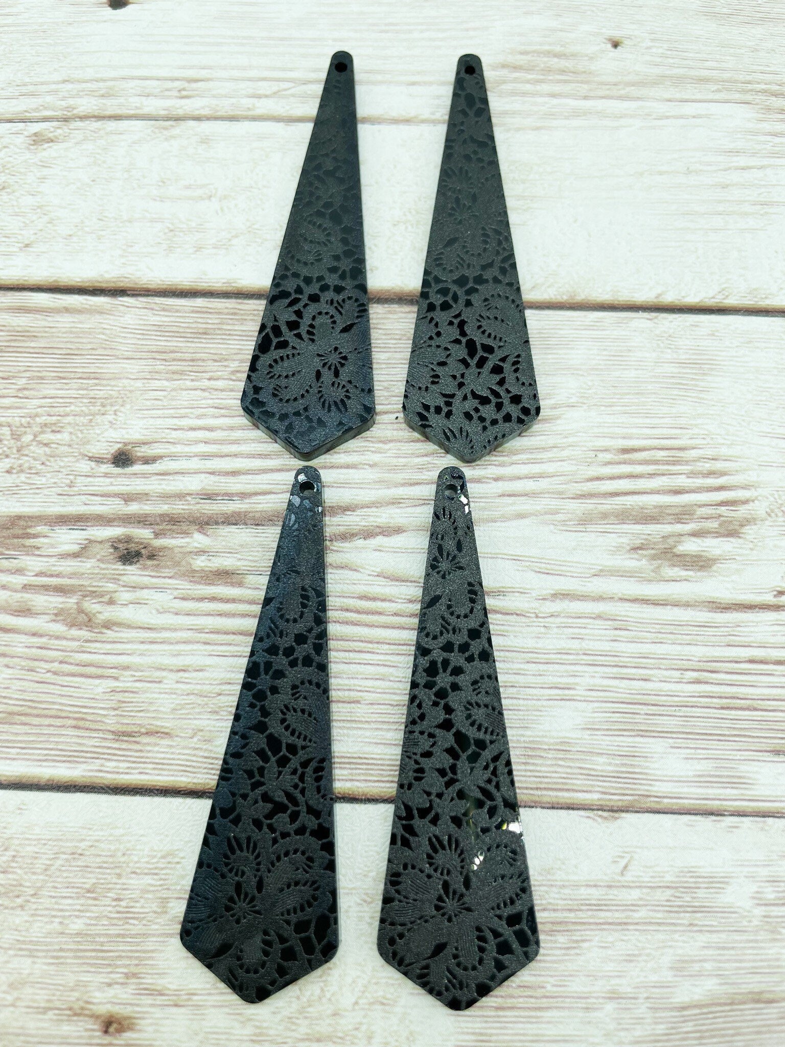 Patterned Black Lace Acrylic Skinny Dangle Earring Blanks, DIY Jewelry Making