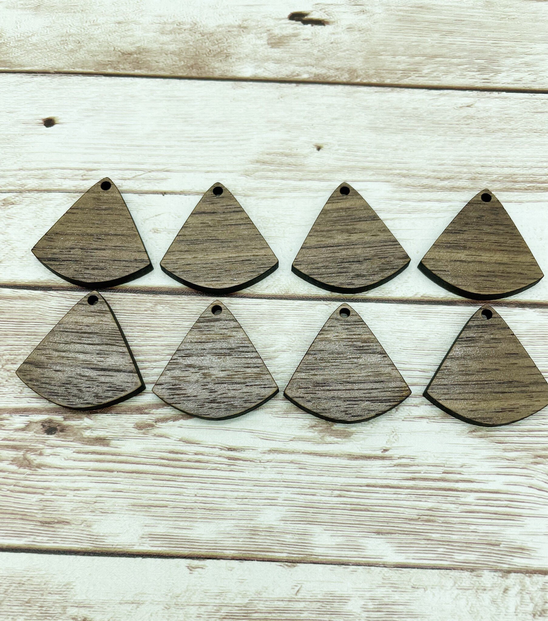 Wood Triangle Fan Earring Blanks Set of 4 Pair, Finished Walnut Blank, DIY Jewelry Making