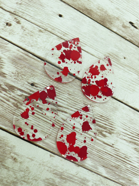 Patterned Blood Splatter Print Acrylic Teardrop Earring Blanks, DIY Jewelry Making