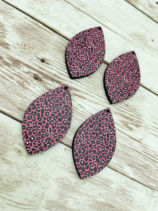 Patterned Pink Leopard Print Teardrop Earring Blanks, DIY Jewelry Making