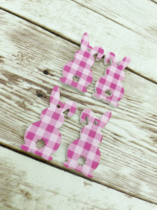 Pink and White Plaid Acrylic Bunny Rabbit Easter Earring Blanks, DIY Jewelry Making