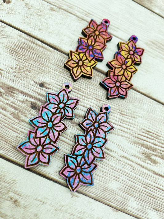 Patterned Wood Engraved Flower Earring Blanks, DIY Jewelry Making