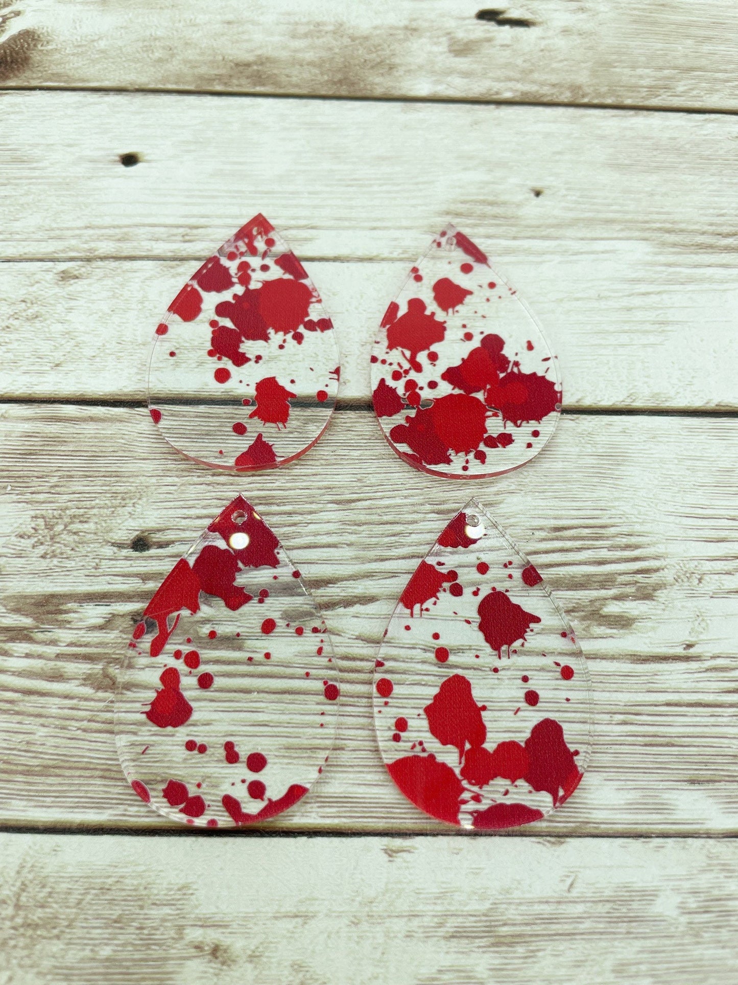 Patterned Blood Splatter Print Acrylic Teardrop Earring Blanks, DIY Jewelry Making