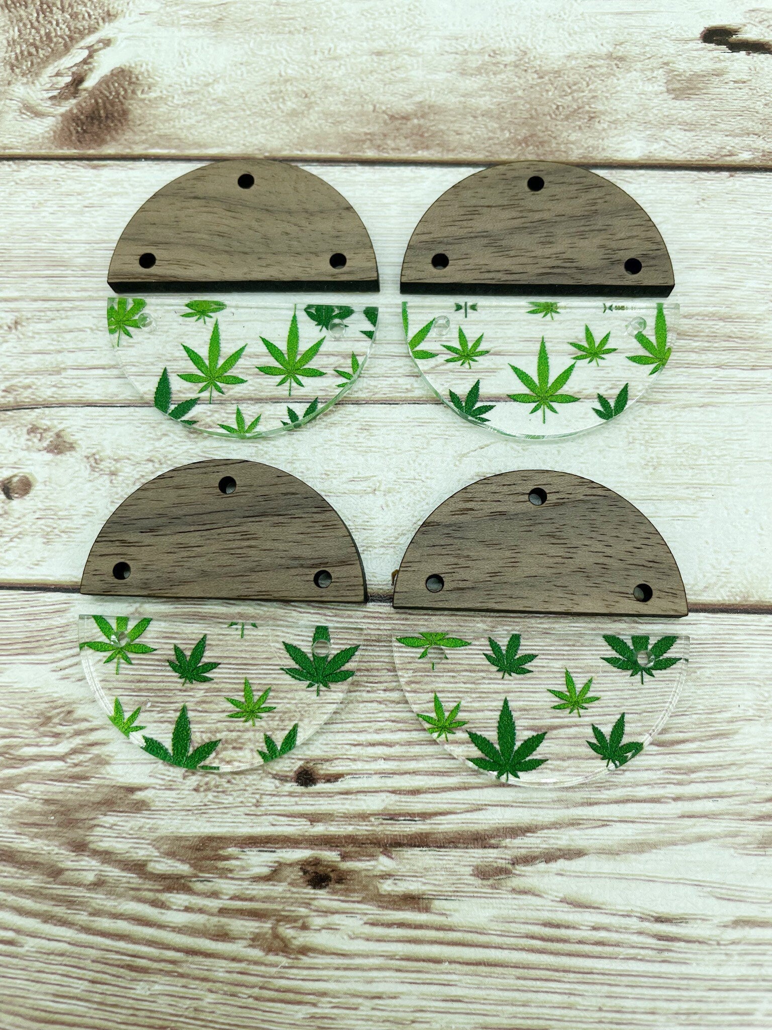 Patterned Acrylic and Wood Round Cannabis Print Earring Blanks, DIY Jewelry Making