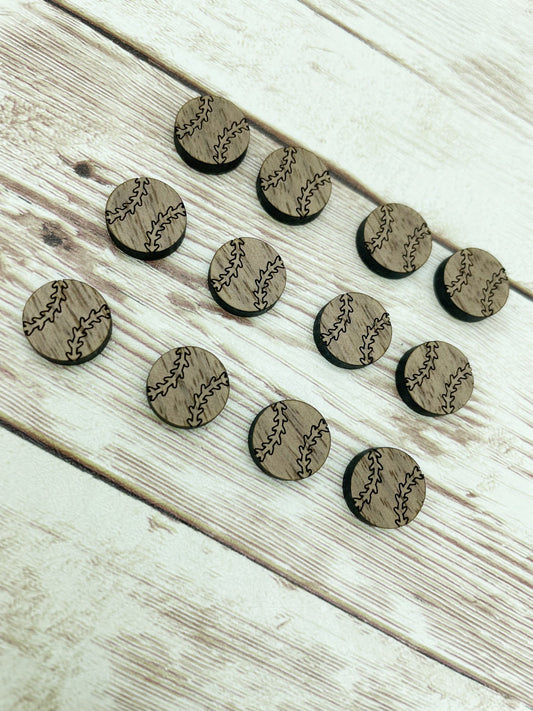 Finished Walnut Stud Baseball Softball Earring Blanks Set of 6 Pair DIY Jewelry Making
