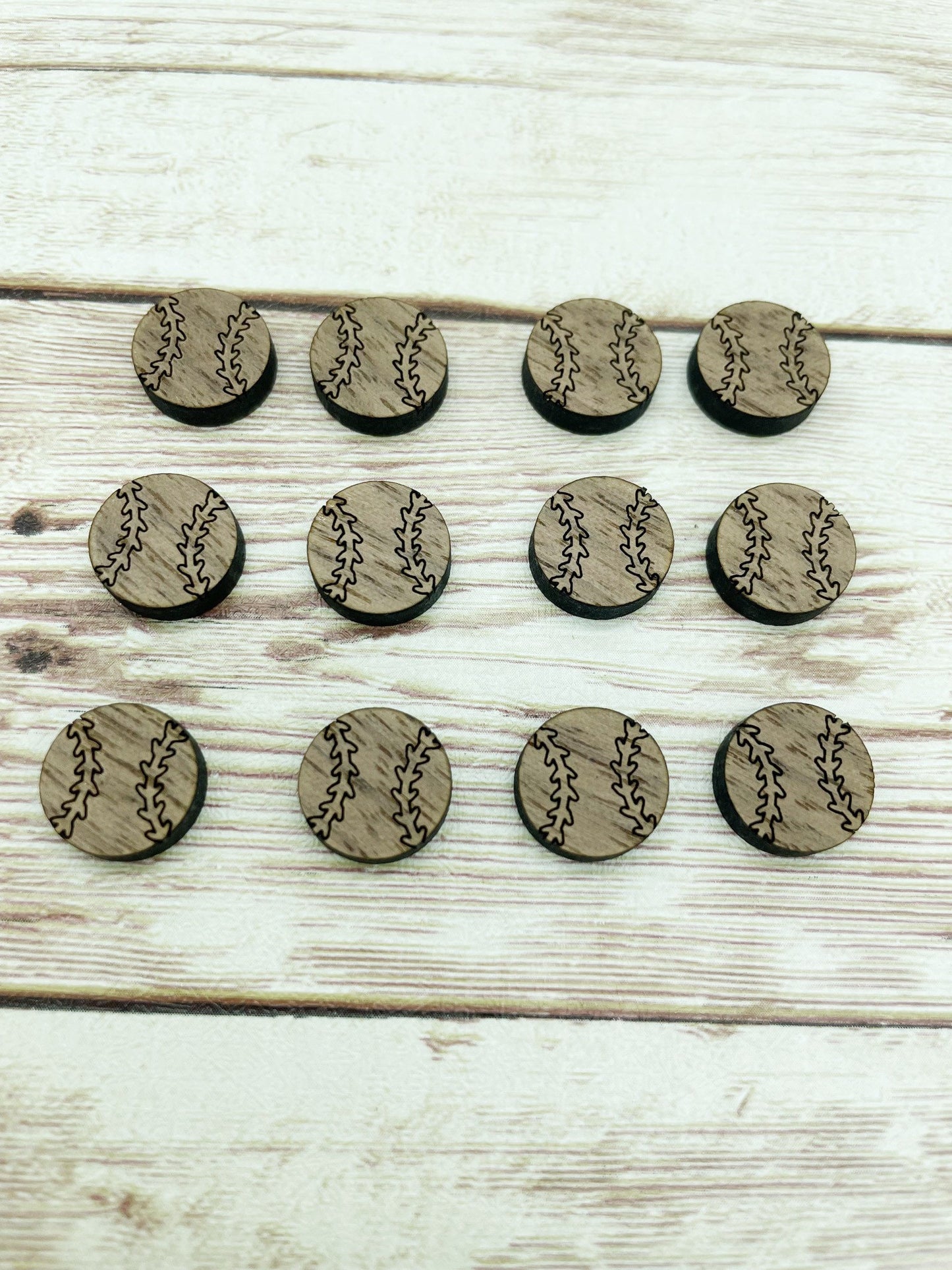 Finished Walnut Stud Baseball Softball Earring Blanks Set of 6 Pair DIY Jewelry Making