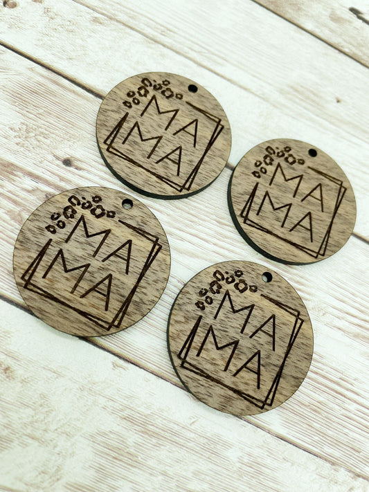 Wood Circle Engraved Leopard Mama Earring Blanks, Finished Walnut Blank, DIY Jewelry Making