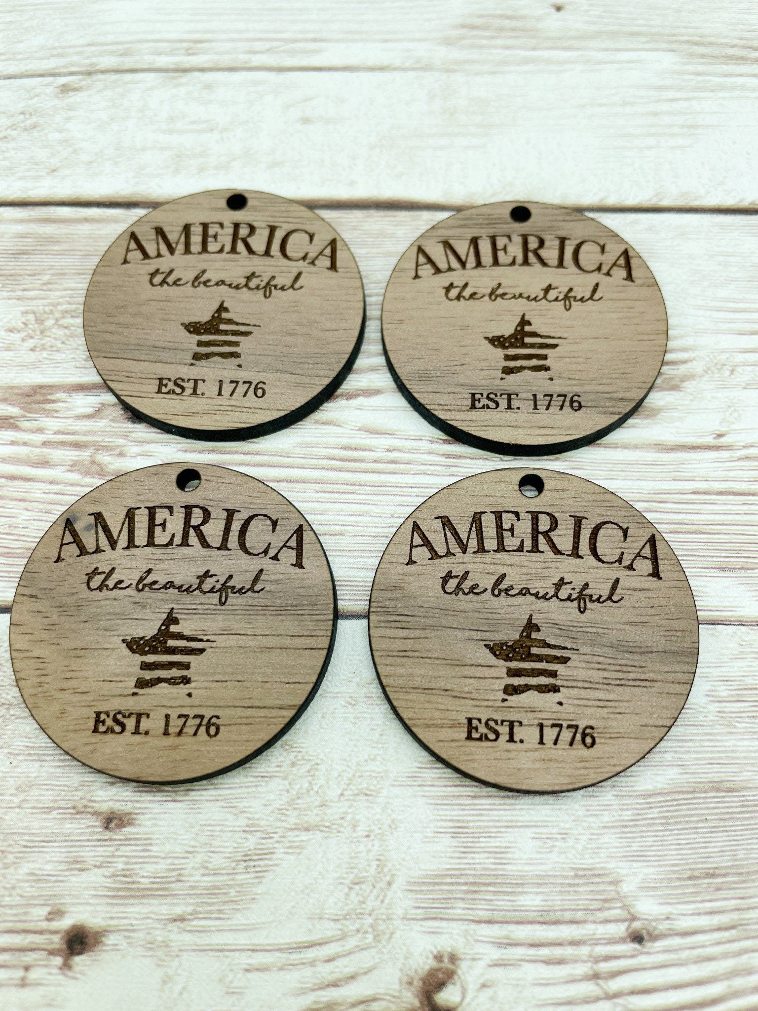 Wood Circle Engraved America the Beautiful Earring Blanks, Finished Walnut Blank, DIY Jewelry Making