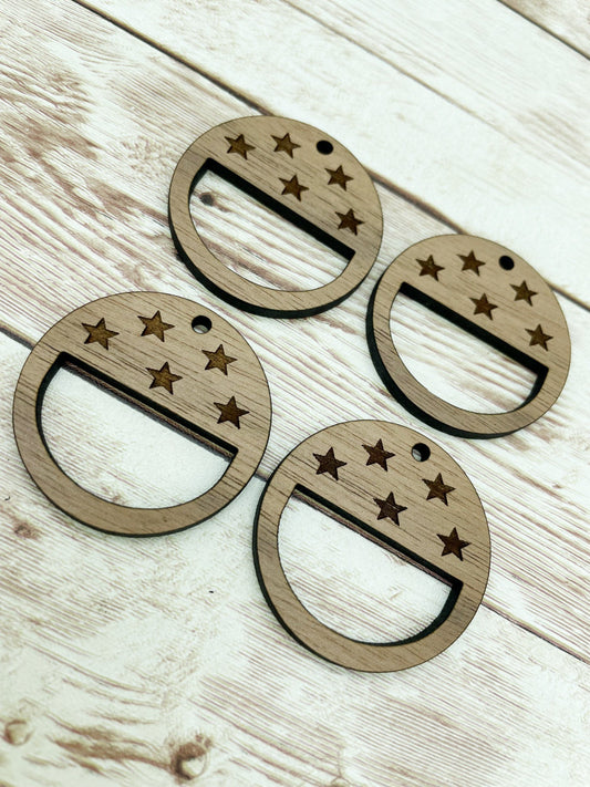 Wood Circle Engraved Stars Macrame Earring Blanks, Finished Walnut Blank, DIY Jewelry Making