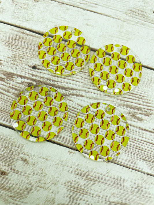 Patterned Softball Acrylic Round Earring Blanks, DIY Jewelry Making