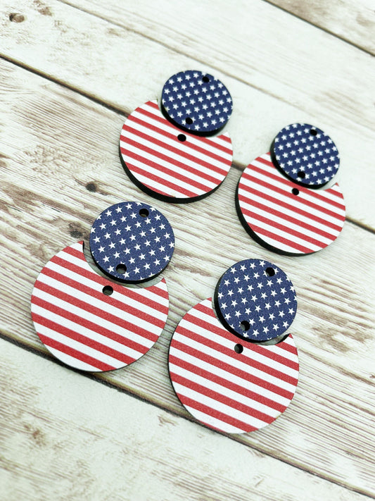 Patterned Acrylic Stars and Stripes Circle Set Earring Blanks, DIY Jewelry Making