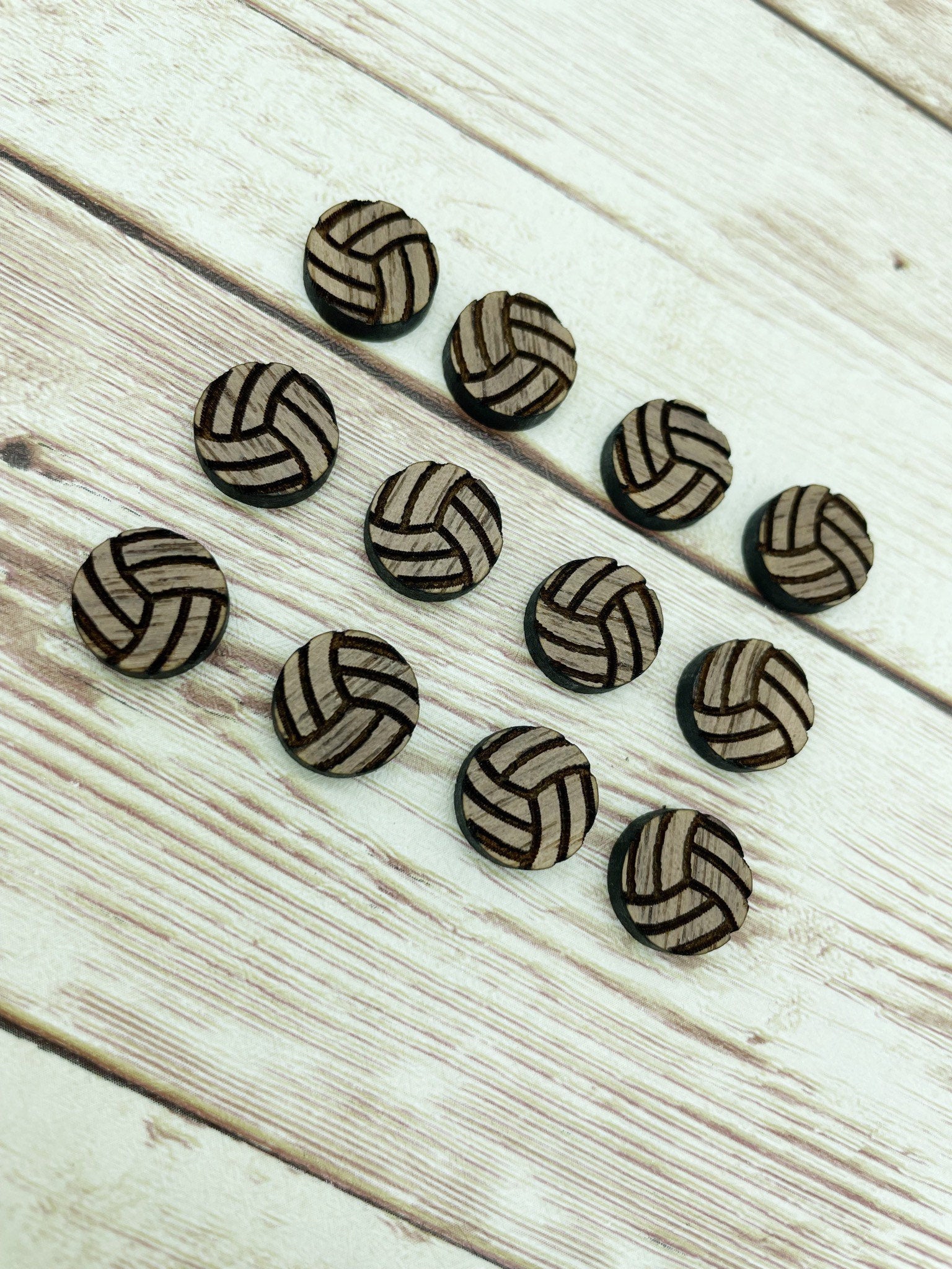 Finished Walnut Stud Volleyball Earring Blanks Set of 6 Pair DIY Jewelry Making