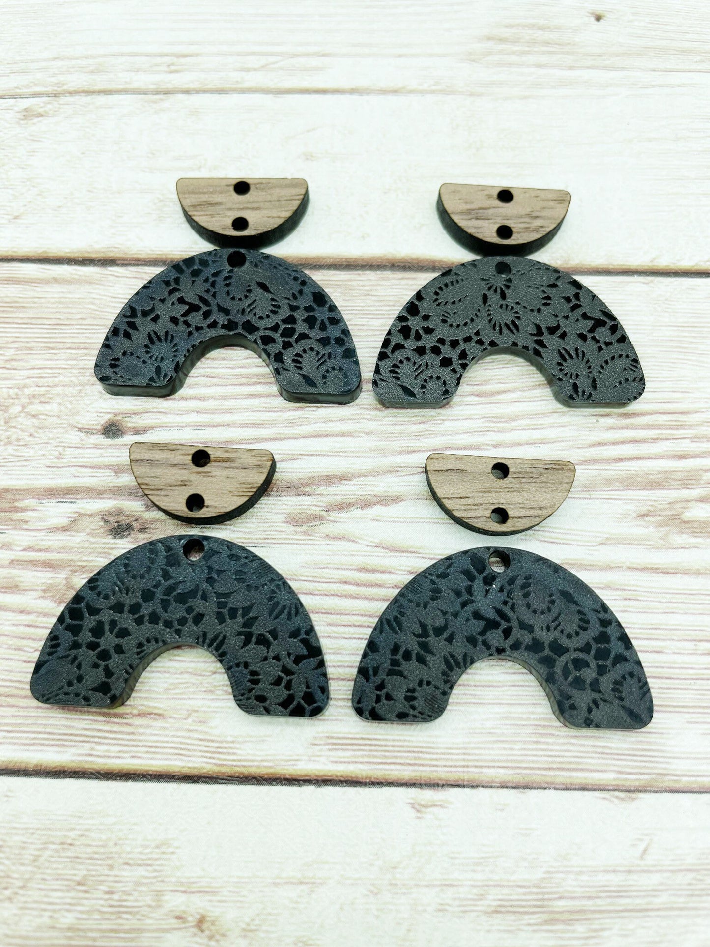 Patterned Acrylic and Wood Black Lace Arch Earring Blanks, DIY Jewelry Making