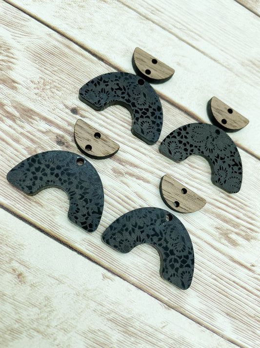Patterned Acrylic and Wood Black Lace Arch Earring Blanks, DIY Jewelry Making