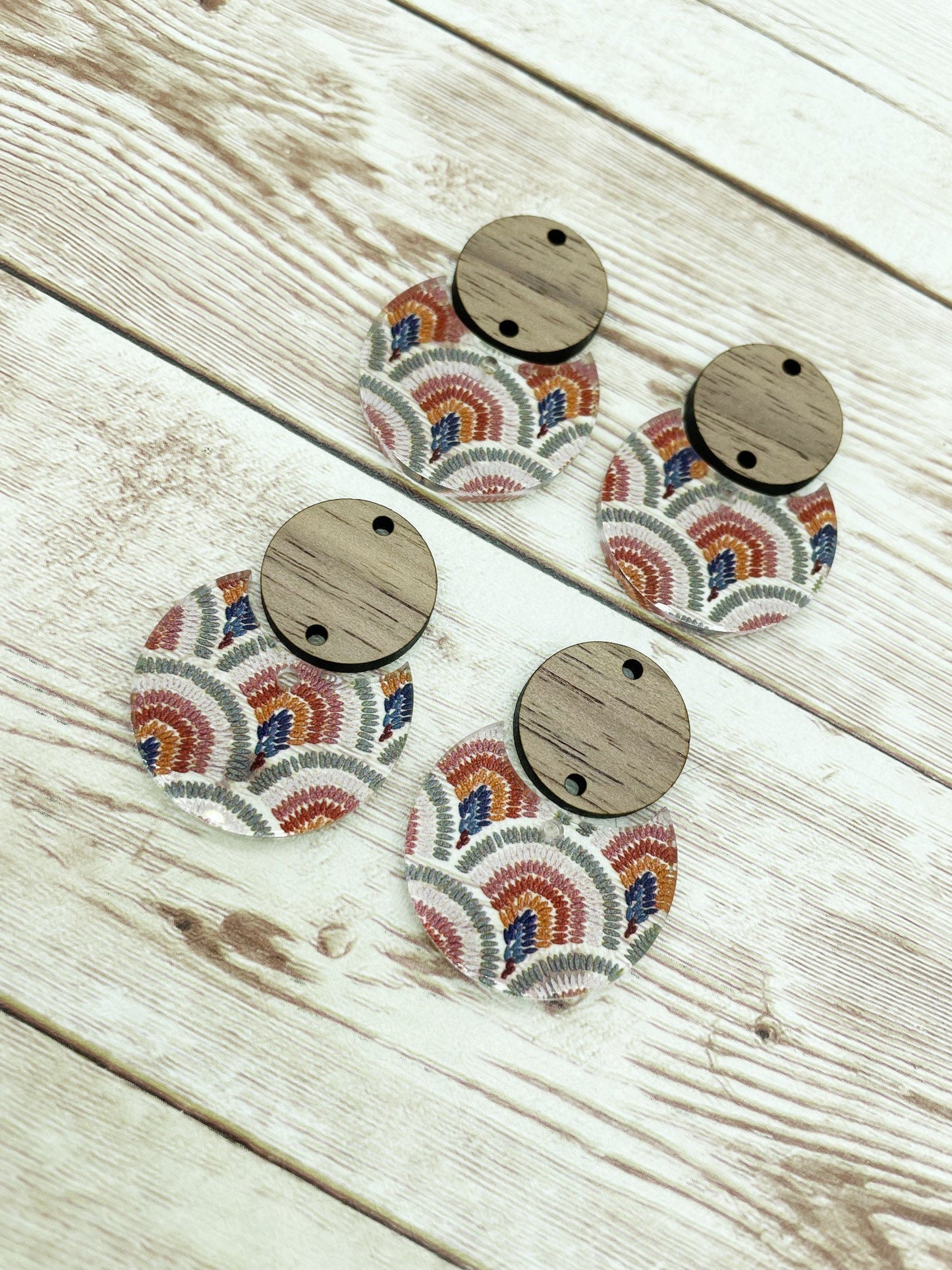 Patterned Boho Acrylic and Wood Circle Set Earring Blanks, DIY Jewelry Making