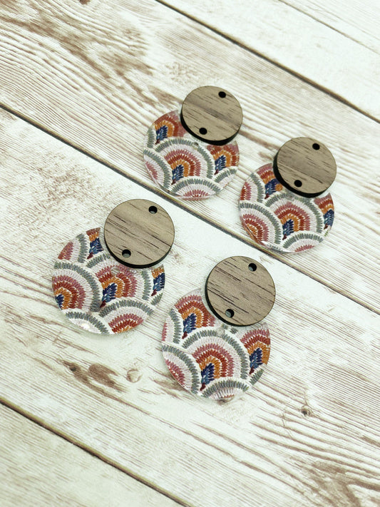 Patterned Boho Acrylic and Wood Circle Set Earring Blanks, DIY Jewelry Making