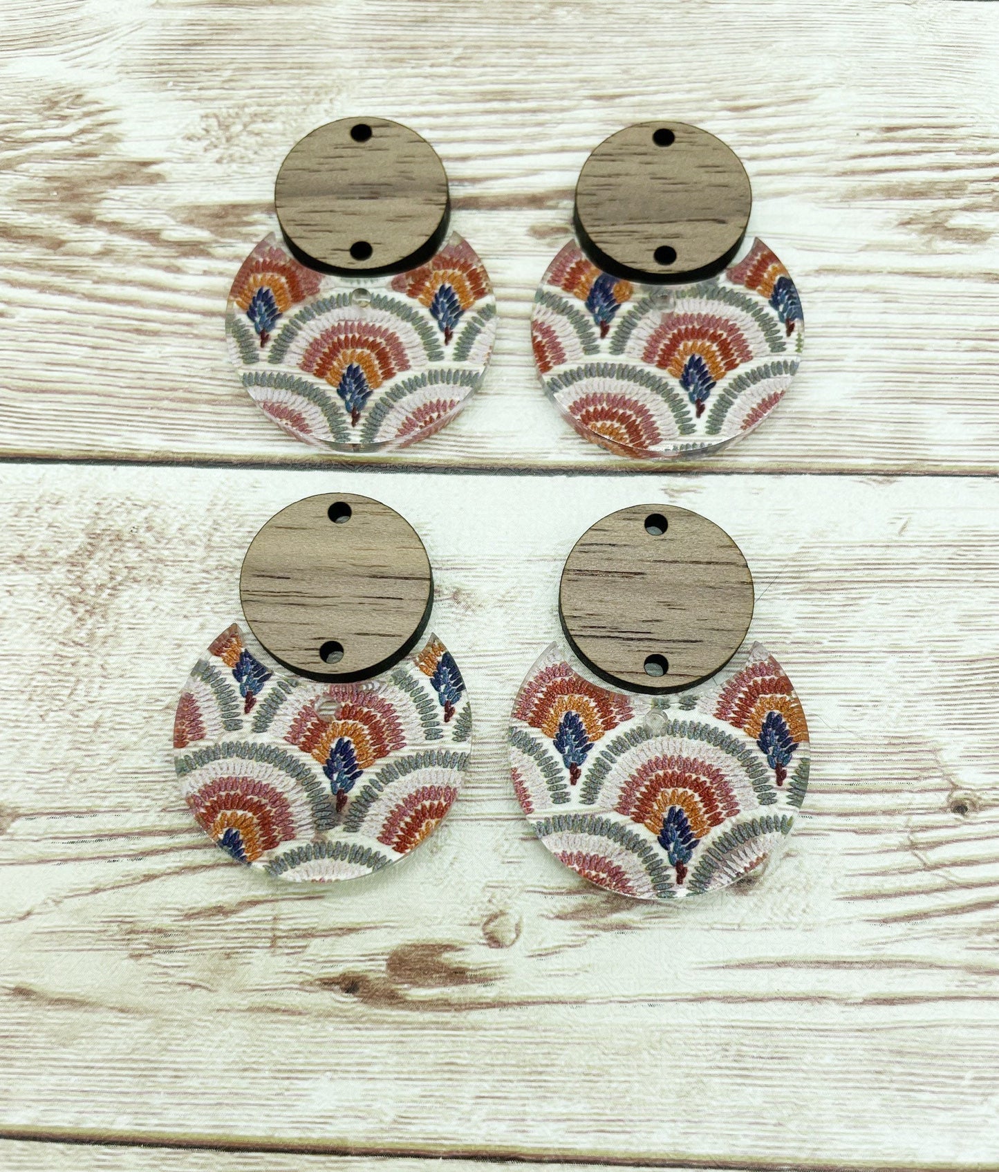 Patterned Boho Acrylic and Wood Circle Set Earring Blanks, DIY Jewelry Making