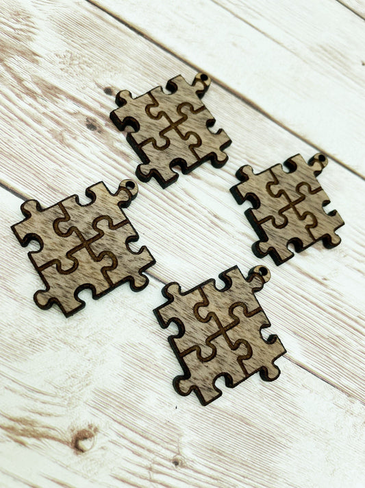 Wood Engraved Puzzle Autism Earring Blanks, Finished Walnut Blank, DIY Jewelry Making