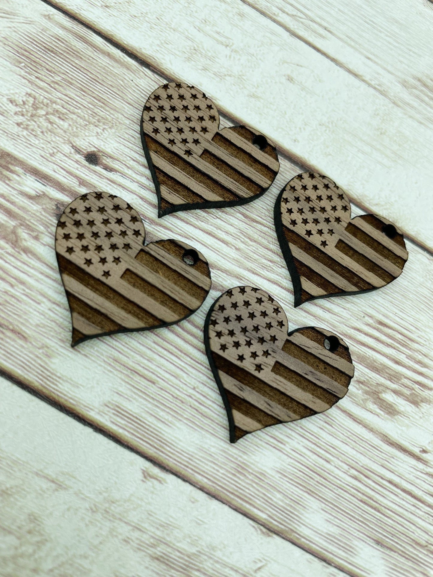 Wood Engraved Flag Heart Earring Blanks, Finished Walnut Blank, DIY Jewelry Making