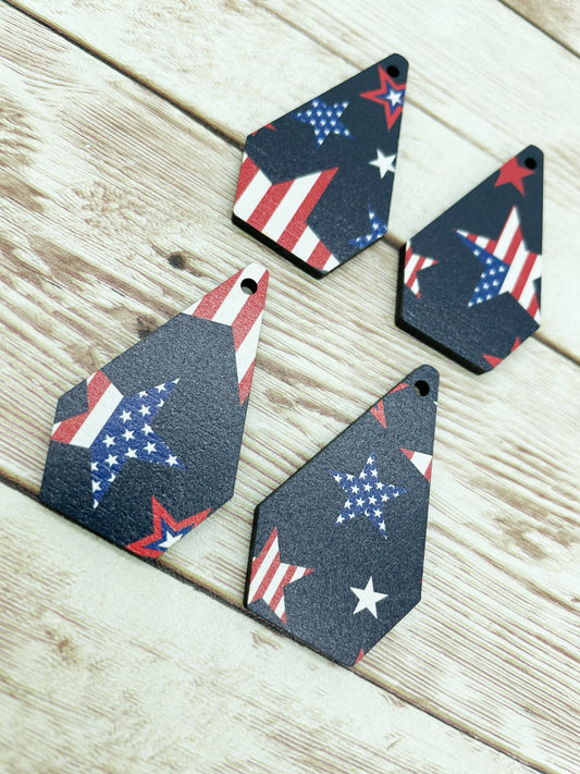 Patterned Wood Star Flag Print Earring Blanks, DIY Jewelry Making