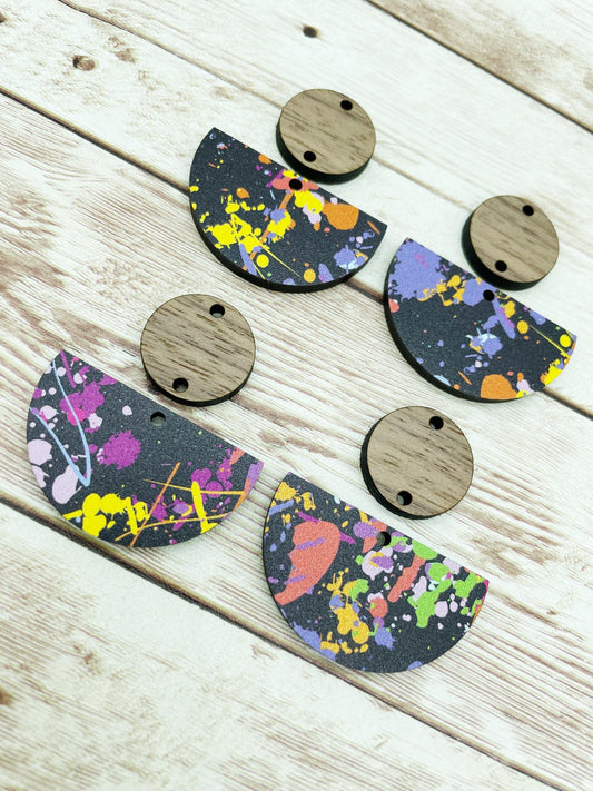 Patterned Neon Paint Splatter and Wood Earring Blanks, DIY Jewelry Making