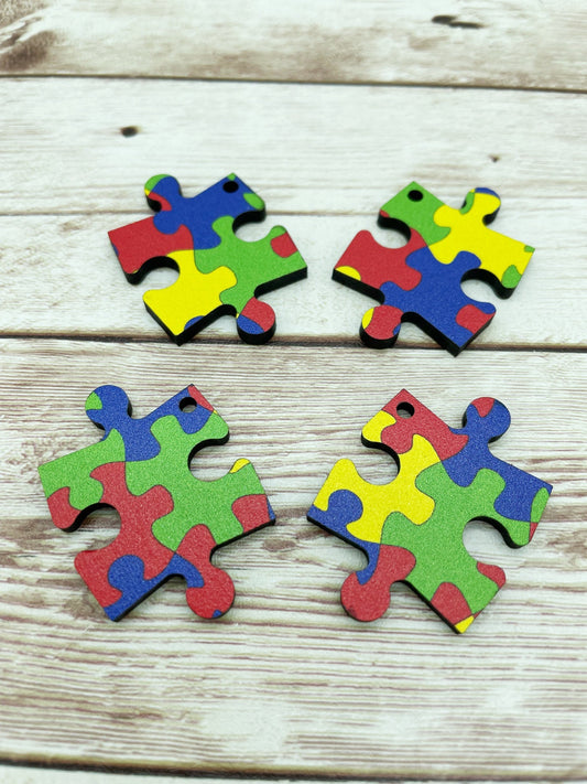 Patterned Wood Autism Puzzle Piece Earring Blanks, DIY Jewelry Making