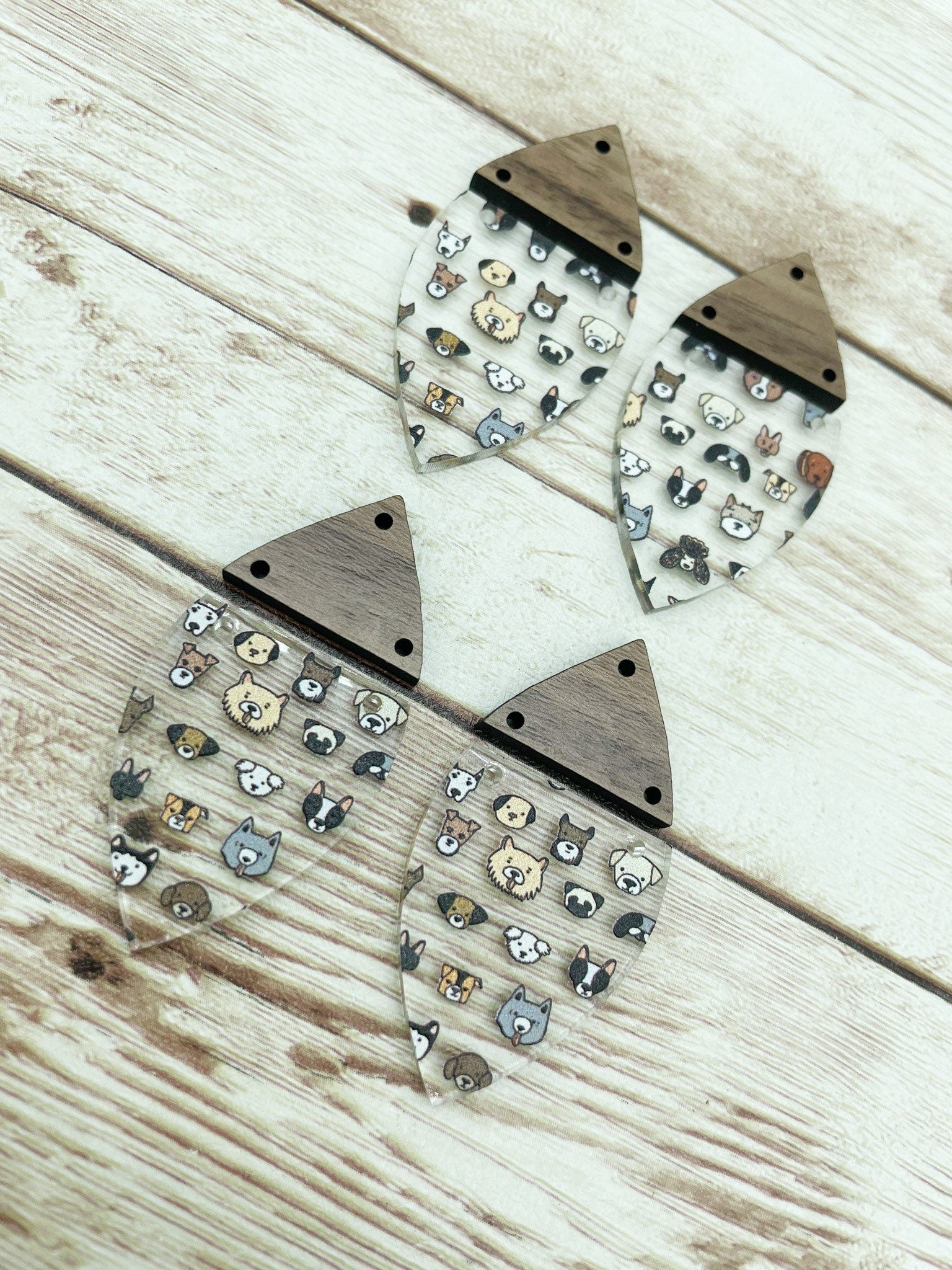 Patterned Acrylic and Wood Dog Print Earring Blanks, DIY Jewelry Making