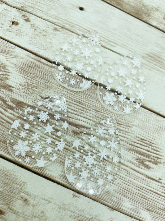 Patterned Snowflake Print Acrylic Teardrop Earring Blanks, DIY Jewelry Making