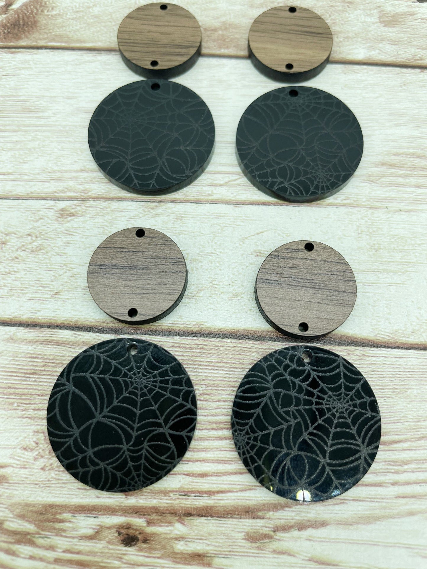 Patterned Acrylic and Wood Circle Set Halloween Spider Web Print Earring Blanks, DIY Jewelry Making